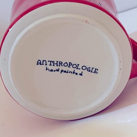 Anthropologie Coffee Mug, Orange/Red Color Hand Painted letter E monogram - Picture 3 of 8